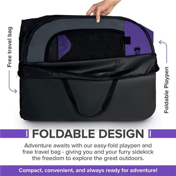 Portable Foldable Pet Playpen + Carrying Case & Collapsible Travel Bowl - Picture 4 of 7